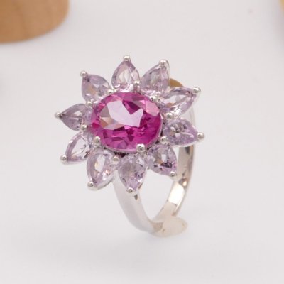 Pink Imperial Topaz & Amethyst Silver Cocktail Ring