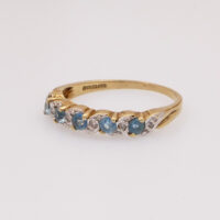 Vintage aqua marine diamond gold ring eternity 10