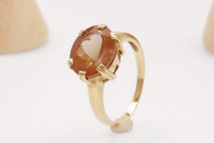 Vintage gold ring Peach Andesine Feldspar 2005 7