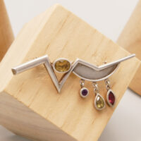 Art Deco Silver Brooch Citrine, Amethyst, Red Garnet, Peridot 5