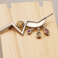 Art Deco Silver Brooch Citrine, Amethyst, Red Garnet, Peridot 7