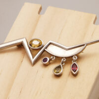 Art Deco Silver Brooch Citrine, Amethyst, Red Garnet, Peridot 8