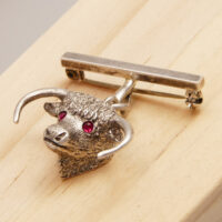 Art Deco Silver Bull Brooch + Ruby Eyes Hallmark London 1935 10