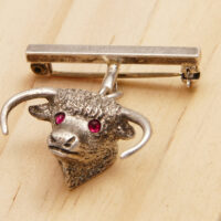 Art Deco Silver Bull Brooch + Ruby Eyes Hallmark London 1935 7