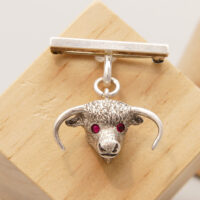 Art Deco Silver Bull Brooch + Ruby Eyes Hallmark London 1935 8