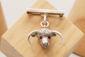 Art Deco Silver Bull Brooch + Ruby Eyes Hallmark London 1935 8