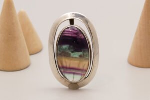 Banded Quartz Chunky Silver Pendant Amethyst Citirine Boho 7