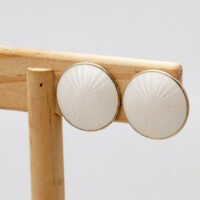 Finn Jensen Norway Guilloche White Enamel Silver Disc Clip Earrings 7