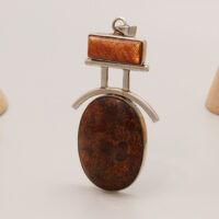 Leopardskin Jasper Orange Sunstone Pendant Silver Boho 1