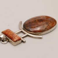 Leopardskin Jasper Orange Sunstone Pendant Silver Boho 10