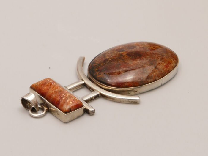 Leopardskin Jasper Orange Sunstone Pendant Silver Boho 10