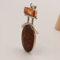 Leopardskin Jasper Orange Sunstone Pendant Silver Boho 2