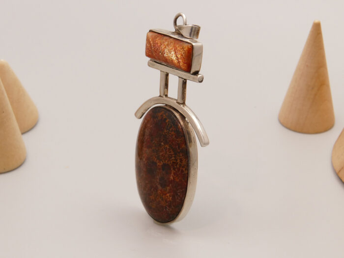 Leopardskin Jasper Orange Sunstone Pendant Silver Boho 2
