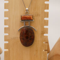 Leopardskin Jasper Orange Sunstone Pendant Silver Boho 4