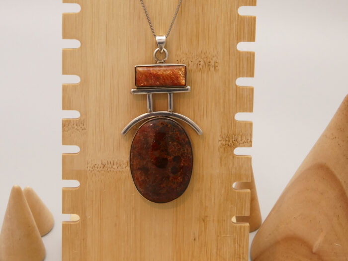 Leopardskin Jasper Orange Sunstone Pendant Silver Boho 4