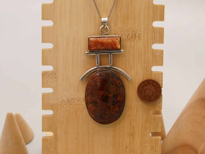 Leopardskin Jasper Orange Sunstone Pendant Silver Boho 5