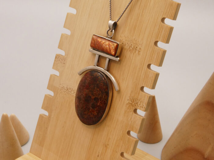 Leopardskin Jasper Orange Sunstone Pendant Silver Boho 7