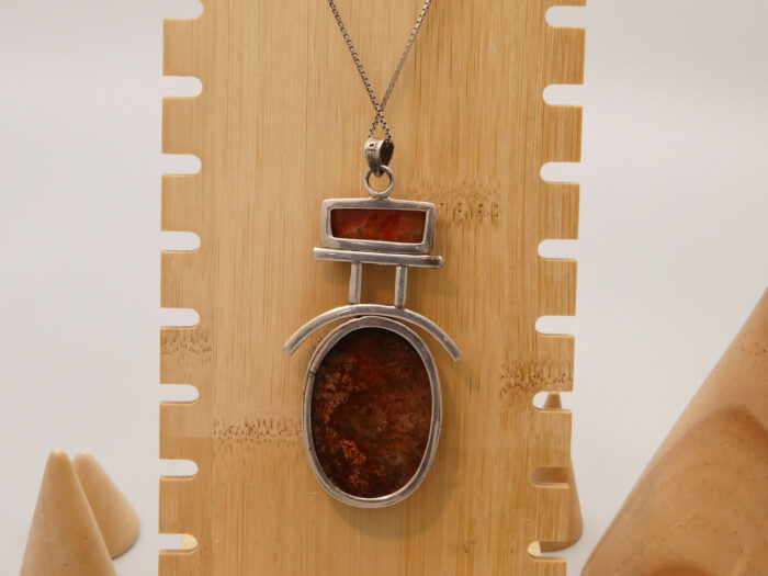 Leopardskin Jasper Orange Sunstone Pendant Silver Boho 8