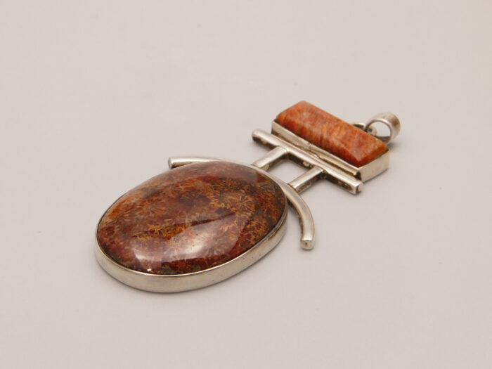 Leopardskin Jasper Orange Sunstone Pendant Silver Boho 9