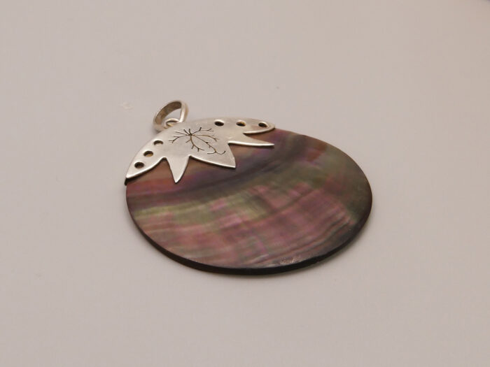 Mother of Pearl Abalone Silver Pendant Orange Tomato 9