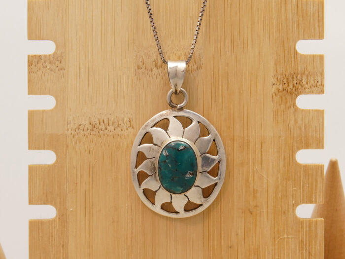 Silver Pendant Green Turquoise Cabochon Chunky 1