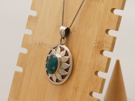 Silver Pendant Green Turquoise Cabochon Chunky 4