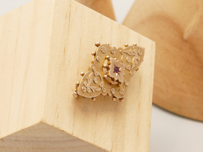 Victorian Gold Ruby Floral Brooch Hallmarked 1902 Sydenham Bros 5