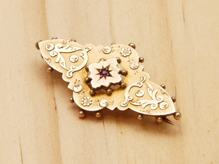 Victorian Gold Ruby Floral Brooch Hallmarked 1902 Sydenham Bros 7 Victorian Gold Ruby Floral Brooch Hallmarked 1902 Sydenham Bros 7