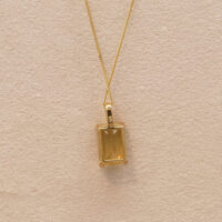 Vintage Citrine Emerald Cut Gold Pendant Necklace 9ct 3