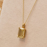 Vintage Citrine Emerald Cut Gold Pendant Necklace 9ct 4