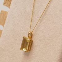 Vintage Citrine Emerald Cut Gold Pendant Necklace 9ct 5