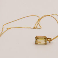 Vintage Citrine Emerald Cut Gold Pendant Necklace 9ct 8