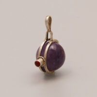 Vintage Modernist Amethyst Ball Carnelian Silver Pendant 7