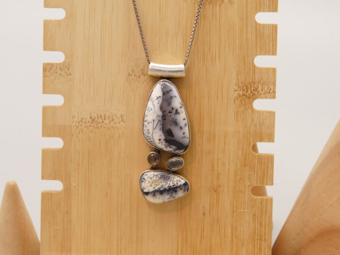 Vintage Opal Dendritic Merlinite Silver Pendant Boho 1