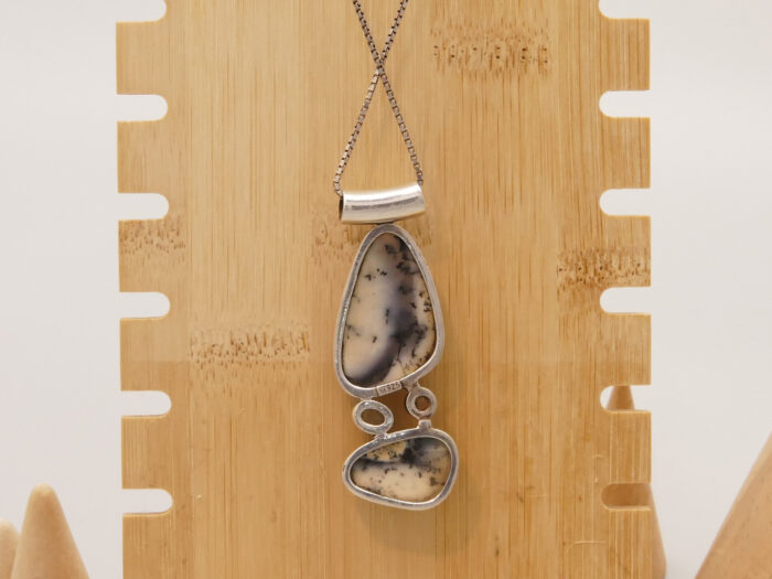 Vintage Opal Dendritic Merlinite Silver Pendant Boho 3