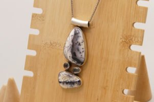Vintage Opal Dendritic Merlinite Silver Pendant Boho 4