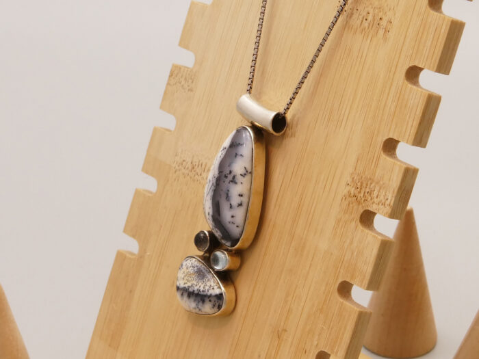 Vintage Opal Dendritic Merlinite Silver Pendant Boho 5