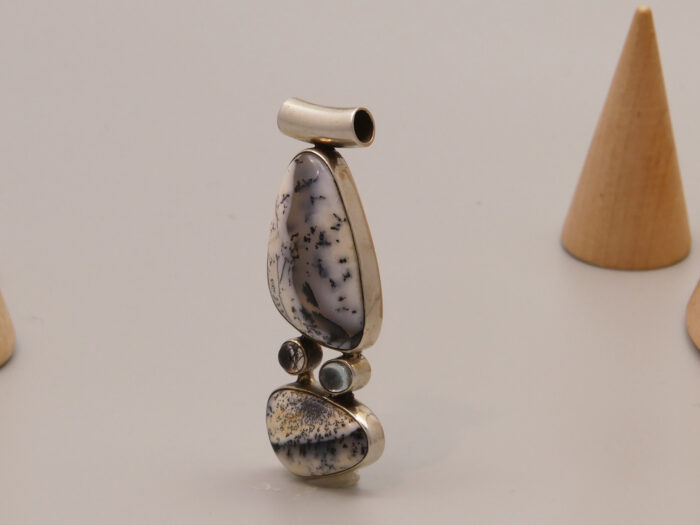 Vintage Opal Dendritic Merlinite Silver Pendant Boho 6