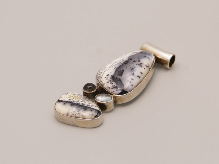 Vintage Opal Dendritic Merlinite Silver Pendant Boho 8