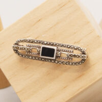 Art Deco Jet Onyx Marcasite Silver Brooch 3