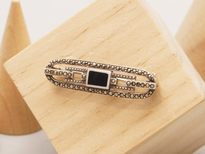 Art Deco Jet Onyx Marcasite Silver Brooch 3 Art Deco Jet Onyx Marcasite Silver Brooch 3