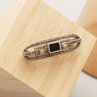 Art Deco Jet Onyx Marcasite Silver Brooch 5