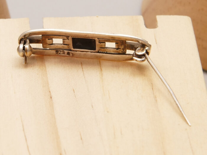 Art Deco Jet Onyx Marcasite Silver Brooch 9