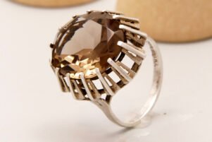 Modernist Silver Cocktail Ring with Large Smoky Quartz 11