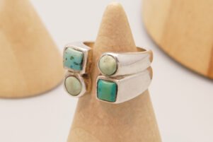 Modernist Twin Band Silver Ring with Green Variscite Utahlite 3
