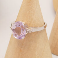 Vintage Kunzite Diamond Ring 9ct White Gold Large Oval Purple Kunzite 3