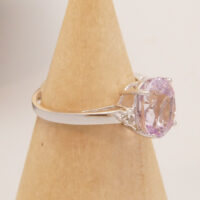 Vintage Kunzite Diamond Ring 9ct White Gold Large Oval Purple Kunzite 7