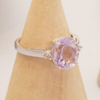 Vintage Kunzite Diamond Ring 9ct White Gold Large Oval Purple Kunzite 8