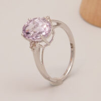 Vintage Kunzite Diamond Ring 9ct White Gold Large Oval Purple Kunzite 9