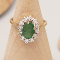 Antique 1ct Emerald Diamond Halo Ring 9ct Yellow Gold 1